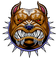 a cartoon drawing of an angry dog with a spiky collar around its neck