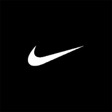 a white nike swoosh is on a black background .