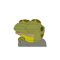 a cartoon of a frog with a yellow head and brown spots on it