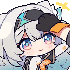 a pixel art of a girl wearing glasses and a hat .