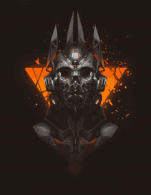 a futuristic skull with a crown and a triangle in the background