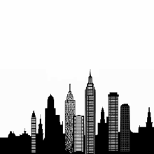 a black and white silhouette of a city skyline with many tall buildings