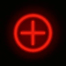 a red plus sign in a circle on a black background