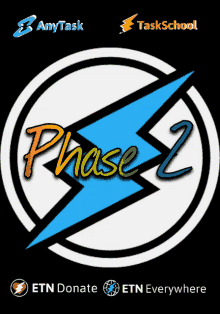 a phase 2 logo with a lightning bolt in the middle