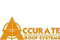 an orange logo for accurate roof systems with a target on it