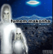 a couple of ghosts standing next to each other with the words fumem makonha on the bottom