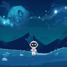 a cartoon illustration of an astronaut standing in front of a moon