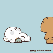 a cartoon drawing of a bear and a dinosaur with the hashtag milkmochabear