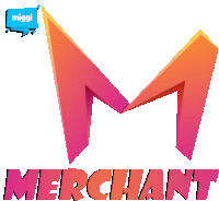 a logo for merchant with a blue bubble that says miggi