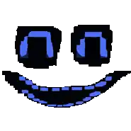 a pixel art of a smiling face with blue eyes and a blue mouth