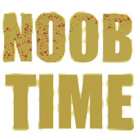 a gold sign that says noob time with red spots