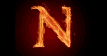 the letter n is made of flames on a red background .