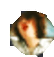 a blurry picture of a woman 's face with red lips