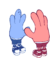 two cartoon hands are giving each other a high five .