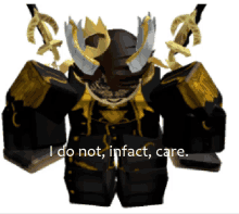 a cartoon character with horns and a crown says " i do not infact care "