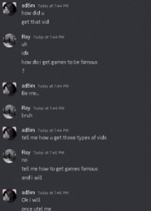 a screenshot of a text conversation between ray and ad5m