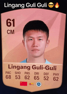 a soccer card with lingang guli-guli written on the top