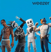 a poster for weezer shows a group of cartoon characters