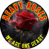 a heavy roses logo with a red rose and the words we are one heart