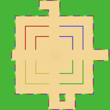 a computer generated image of a maze with colored lines on a green background