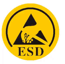 a yellow circle with a triangle and the word esd on it