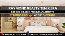 an ad for raymond realty ten x era shows a bedroom