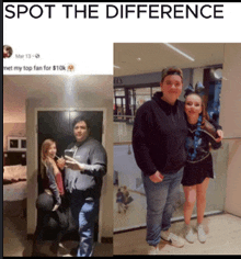 a man and a girl are standing next to each other with the words spot the difference above them