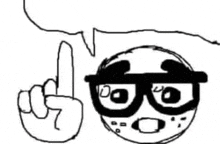 a black and white drawing of a smiley face wearing glasses and making a peace sign .