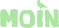 a green moin logo with a seagull on top