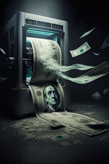 a machine that is printing hundred dollar bills with a picture of franklin d. roosevelt