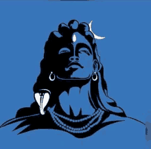 a drawing of lord shiva with his eyes closed and a snake in his mouth .