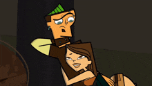 a cartoon character with a green hat is standing next to another cartoon character