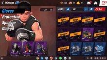 a screenshot of a game called gloves protective sponsor omega showing a man wearing boxing gloves