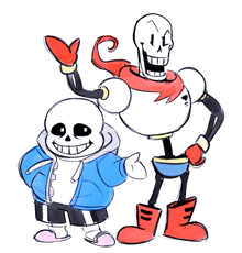 a drawing of papyrus and sans from undertale standing next to each other