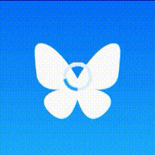 a white butterfly on a blue background with a circle in the middle