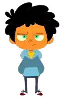 a cartoon character with orange hair and green eyes looks angry