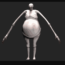 a 3d model of a pregnant woman with long arms and a large belly