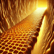 a painting of a tunnel of honeycombs with a light at the end