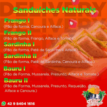 an advertisement for sandwiches naturals with a picture of sandwiches on a wooden cutting board