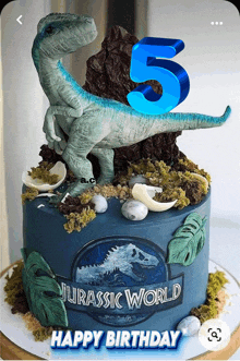 a cake with a dinosaur on top of it that says jurassic world happy birthday