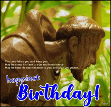 a birthday card with a picture of a statue and the words " happiest birthday "