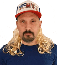 a man is wearing a merica hat and a wig