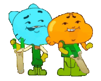 gumball and darwin from the amazing world of gumball are holding scissors