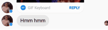 a screenshot of a gif keyboard with a reply button at the bottom
