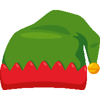 a green elf hat with a red trim and a bell