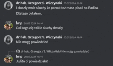 a screenshot of a conversation between dr hab. grzegorz s. wilczynski and julita ci powidziala