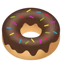 a chocolate donut with colorful sprinkles on top