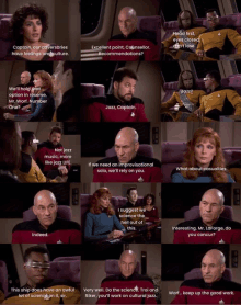 a collage of star trek characters including captain and jazz captain talking to each other