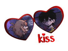 a couple of hearts with the word kiss on the bottom right