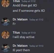 a screenshot of a conversation between dr. watson and a man named titus